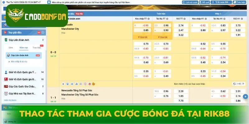 Đi qua các thao tác tham gia cược bóng đá tại Rik88